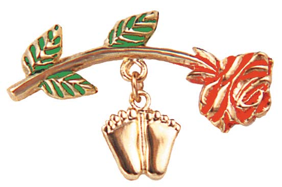 Jewelry, Lapel Pin, Precious Feet, 14k Gold Plate, Rose