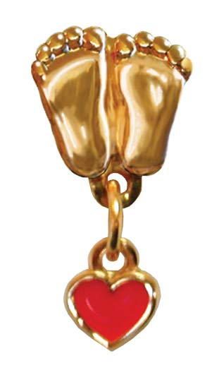 Jewelry, Lapel Pin, Precious Feet, 14K Gold Plated Wonderfully Made Heart