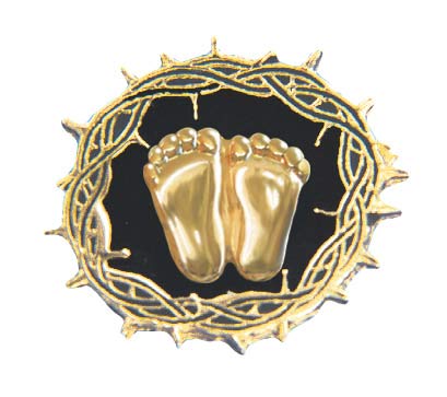 Jewelry, Lapel Pin, Precious Feet, 14k Gold Plated, Crown/Thorns