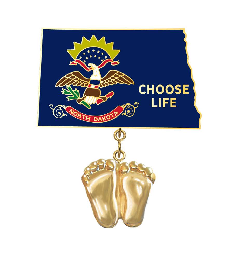 Jewelry, Lapel Pin, Precious Feet, 14K Gold Plated, North Dakota Flag