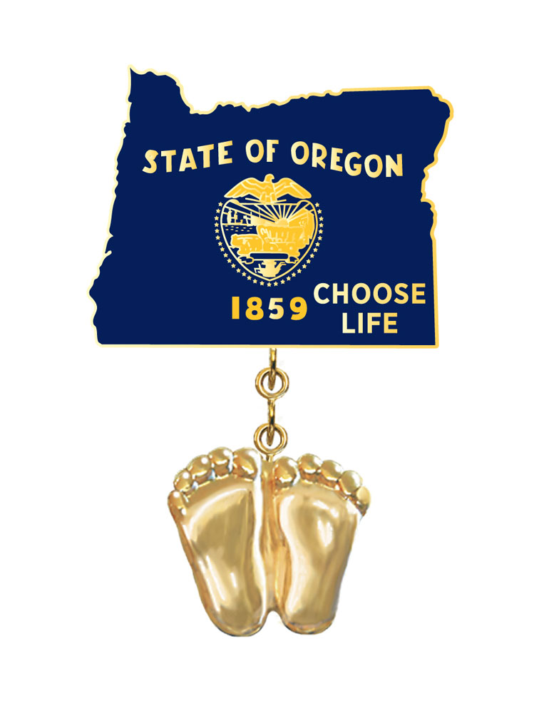 Jewelry, Lapel Pin, Precious Feet, 14K Gold Plated, Oregon Flag