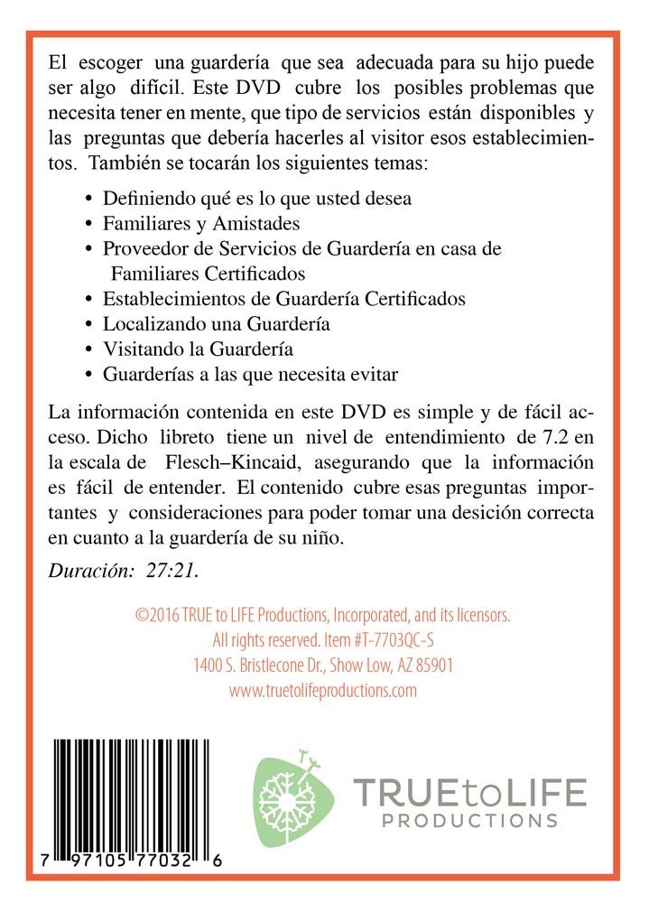 DVD, Servicios de Guarderia deCalidad,Spanish